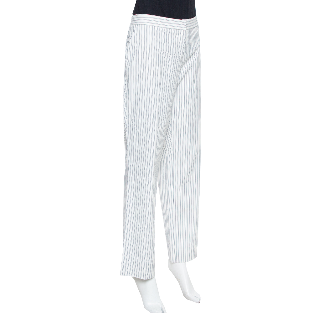 Etro White Pinstriped Cotton Straight Leg Pants L