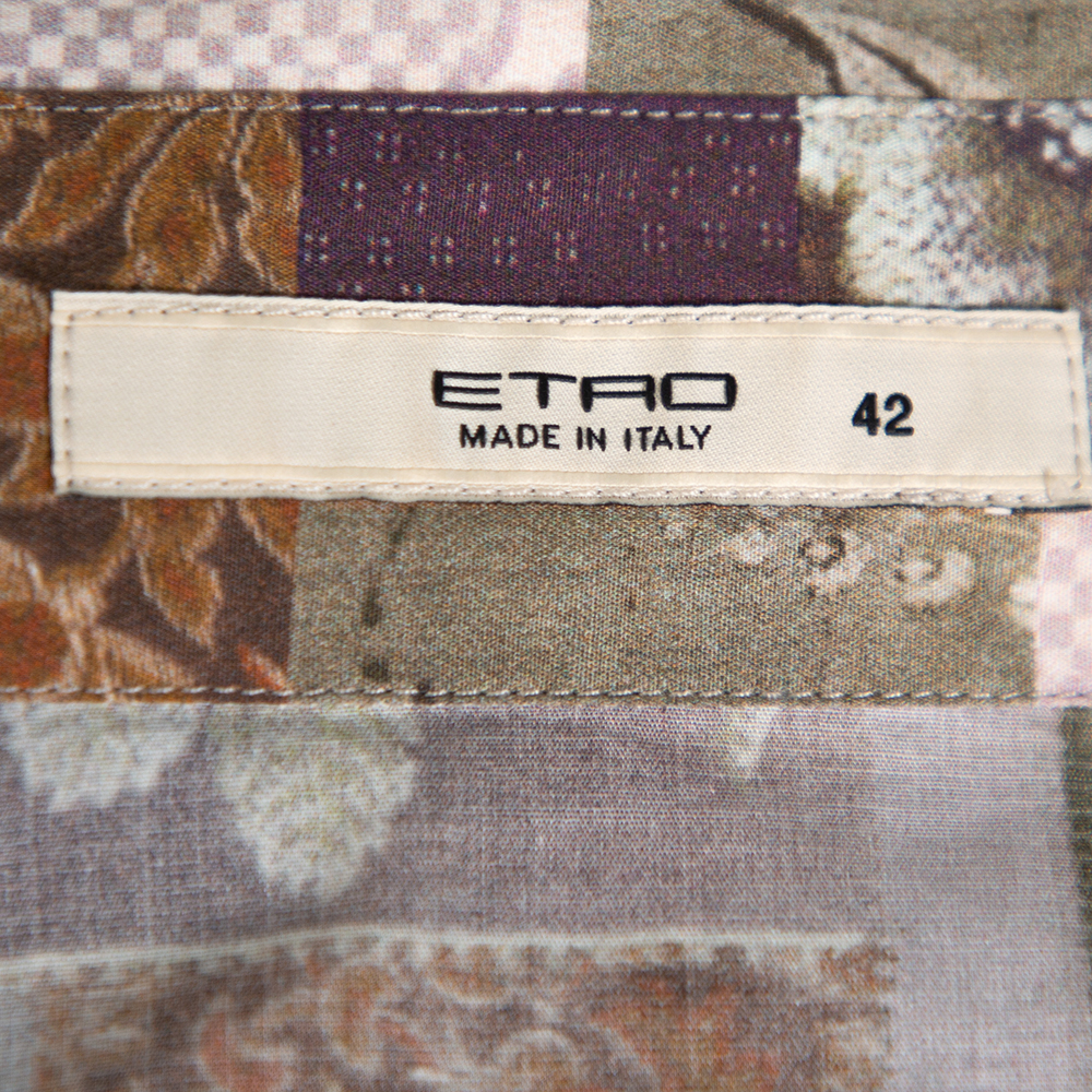 Etro Multicolor Paisley Printed Stretch Cotton Button Front Shirt M