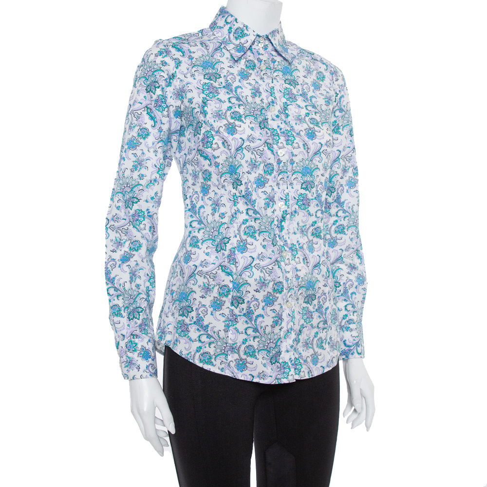 Etro Multicolor Floral Printed Cotton Button Front Shirt S