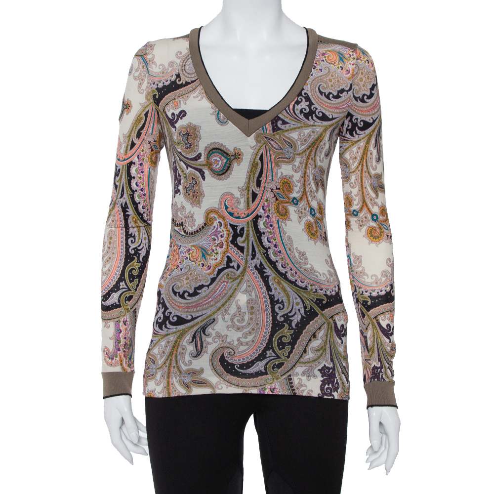 Etro Multicolor paisley Printed Knit Long Sleeve Top S