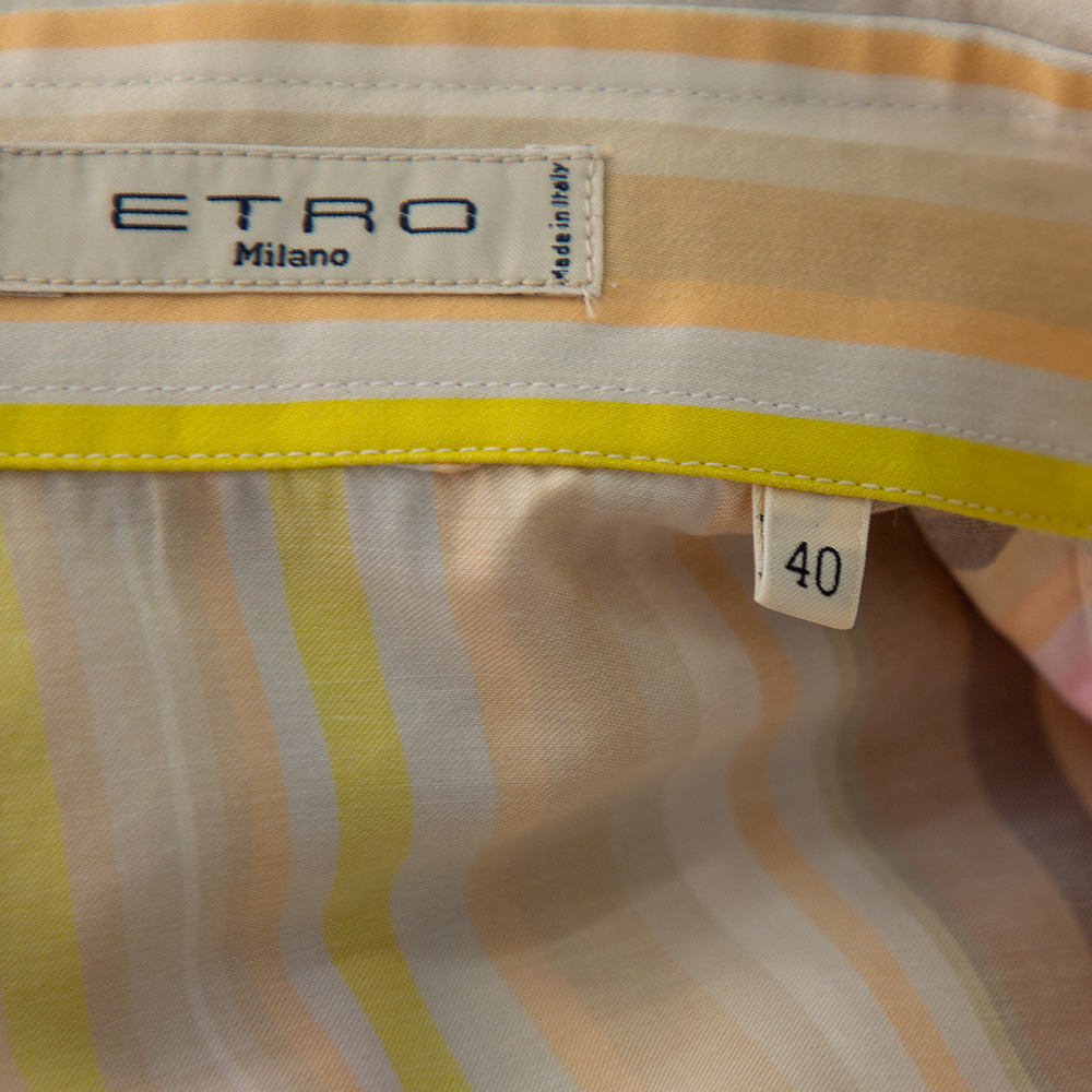 Etro Multicolor Striped Cotton Fitted Button Front Shirt S