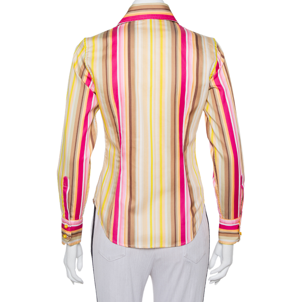 Etro Multicolor Striped Cotton Fitted Button Front Shirt S