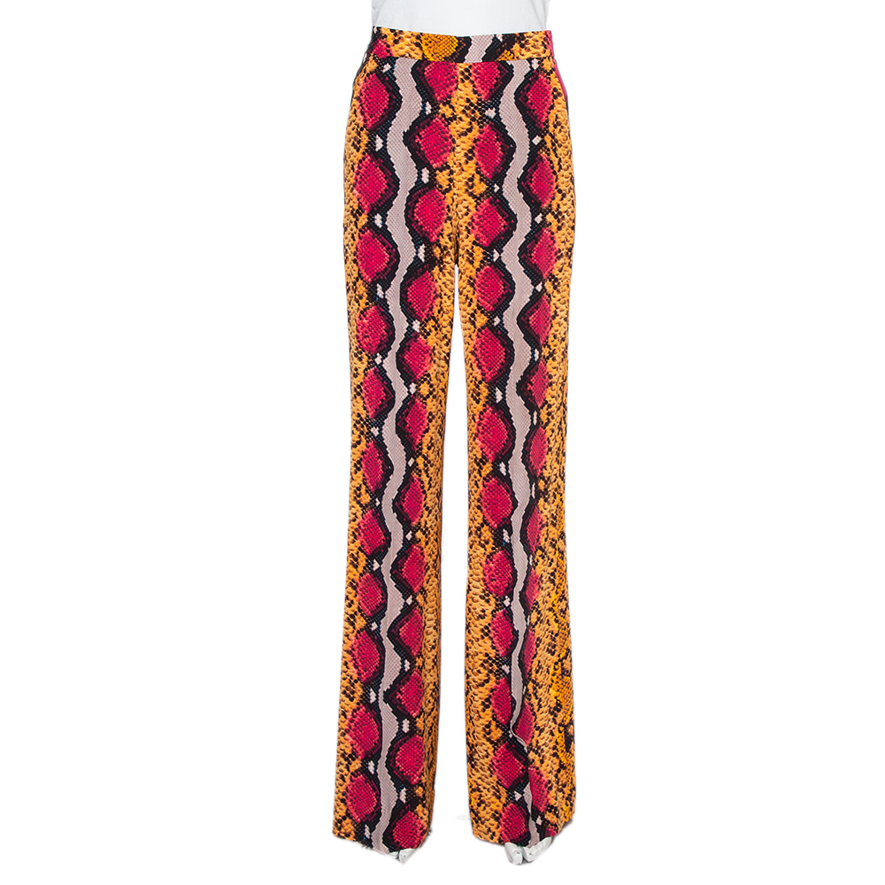 Etro Multicolor Snakeskin Printed Silk Wide Leg Pants S