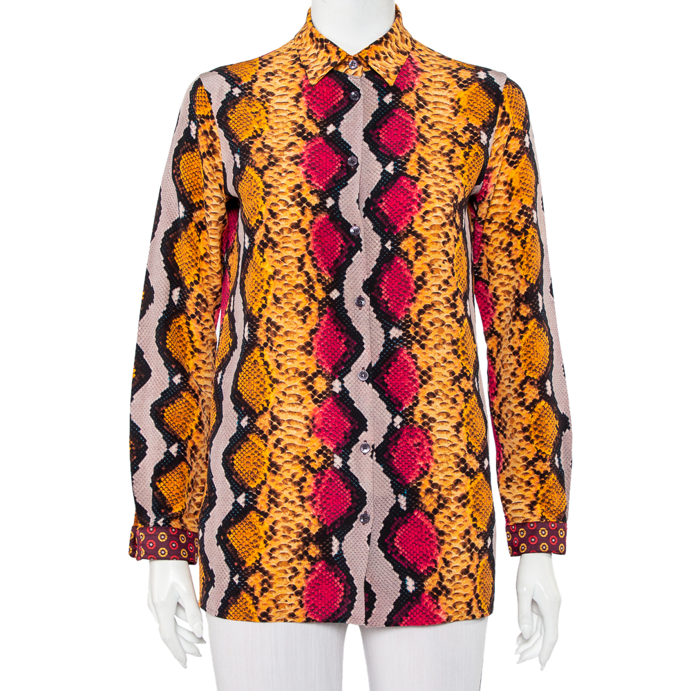 Etro Multicolor Snakeskin Printed Silk Button Front Shirt S