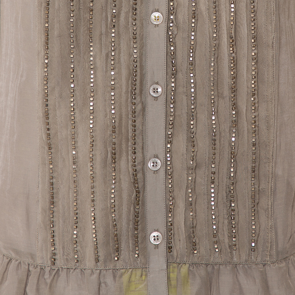 Etro Grey Cotton & Silk Beaded Detail Button Front Tunic M