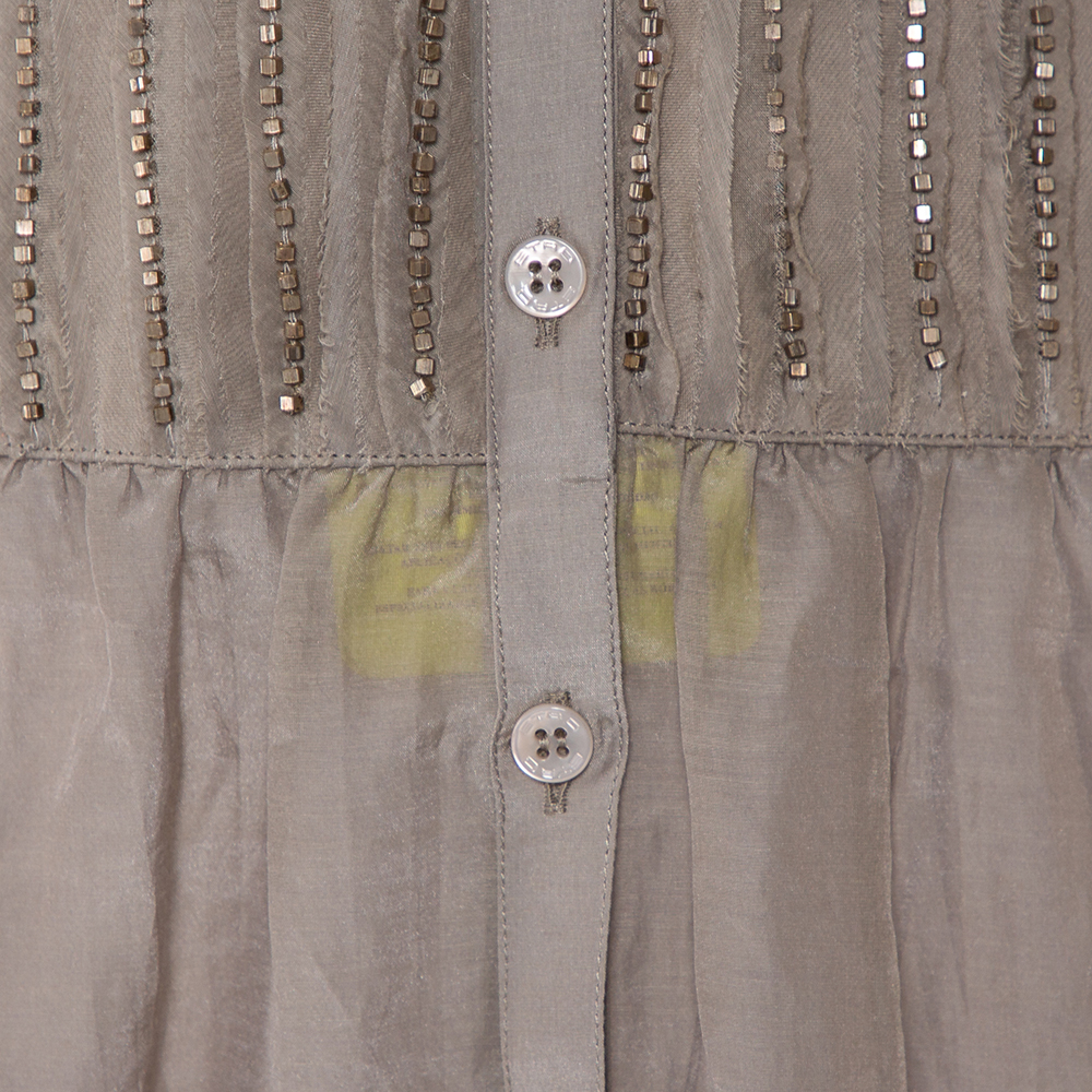 Etro Grey Cotton & Silk Beaded Detail Button Front Tunic M
