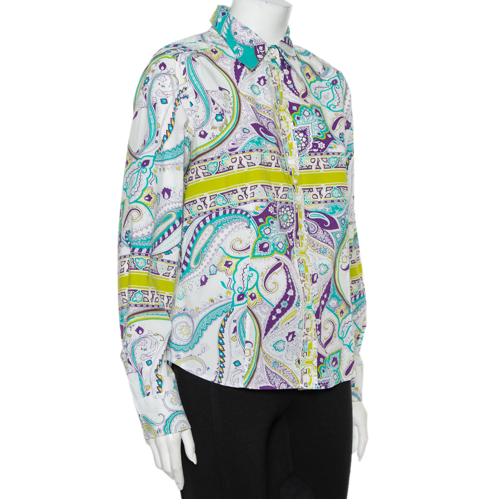 Etro Multicolor Paisley Prited Cotton Button Front Shirt L