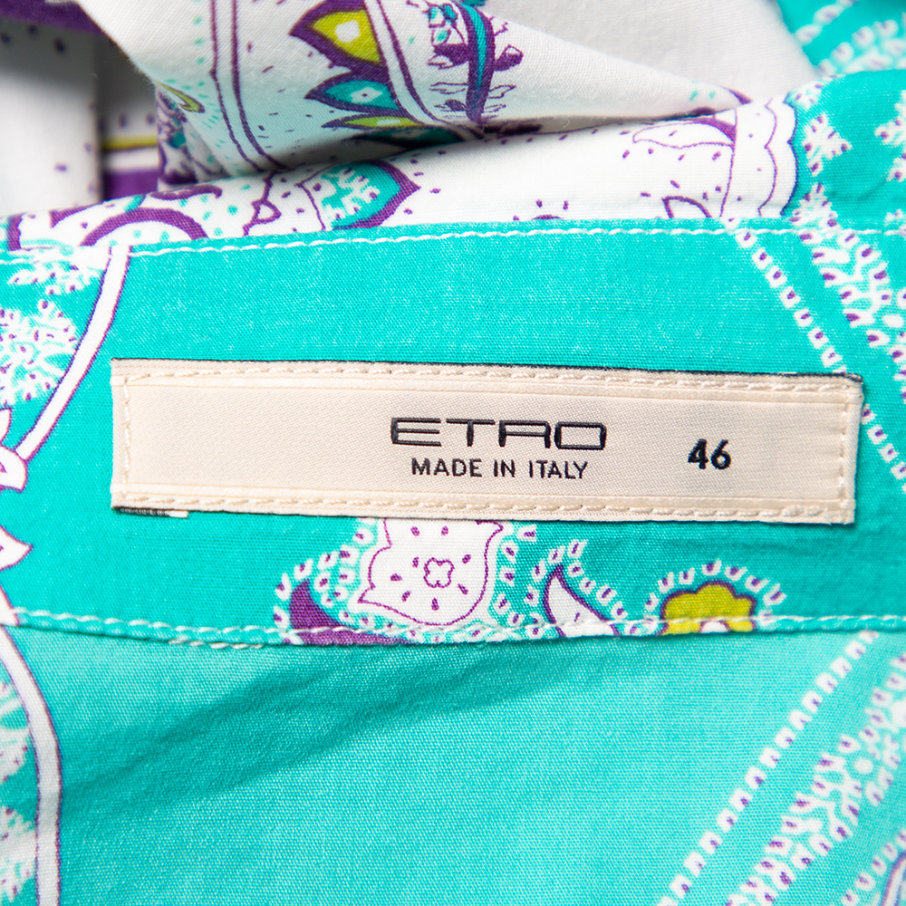 Etro Multicolor Paisley Prited Cotton Button Front Shirt L