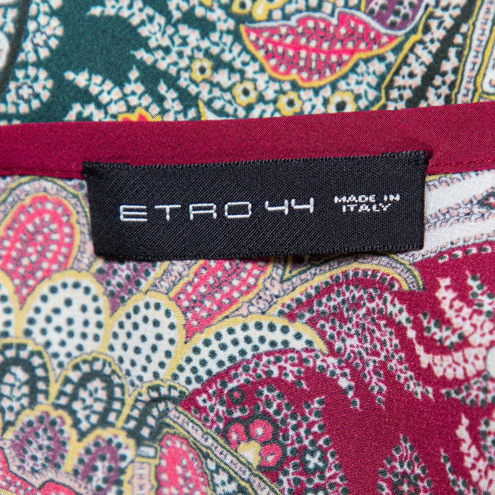 Etro Multicolor Paisley Printed Silk Ombre Effect Short Sleeve Top M