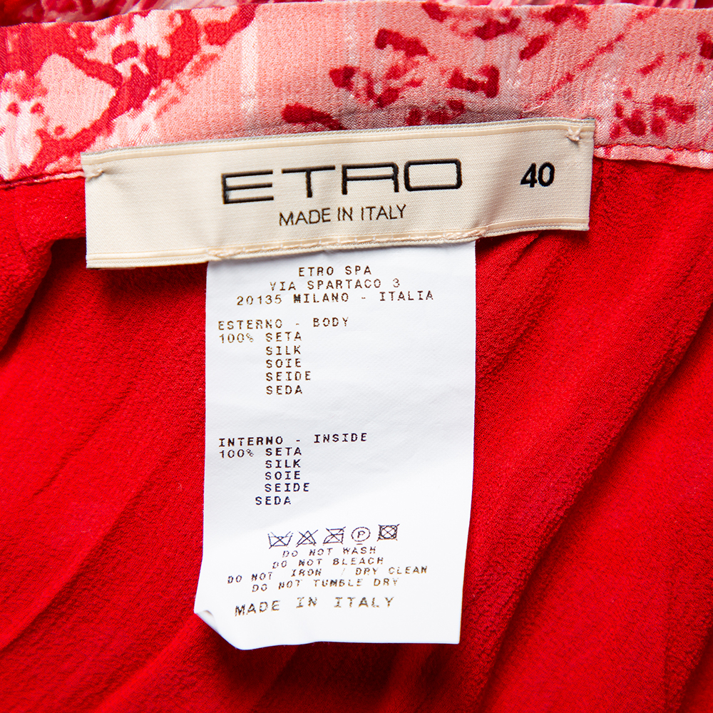 Etro Red Printed Silk Tiered Mini Skirt S