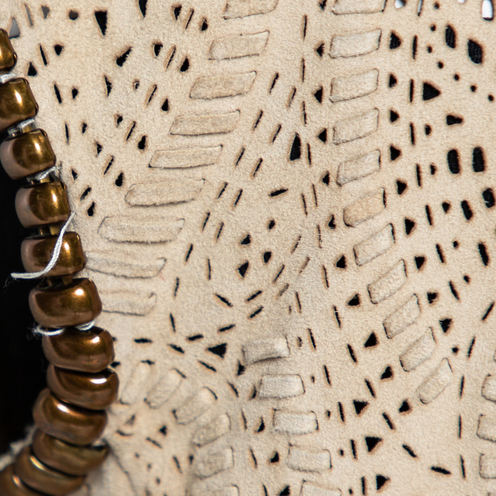 Etro Beige Perforated Suede Bead Detail Open Front Shrug S