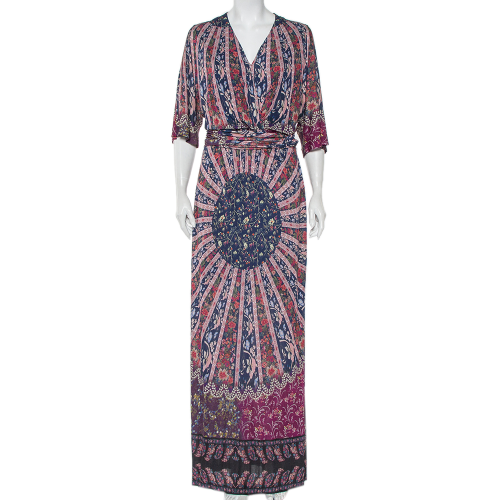 Etro Multicolor Printed Knit Draped Waist Detail Maxi Dress L