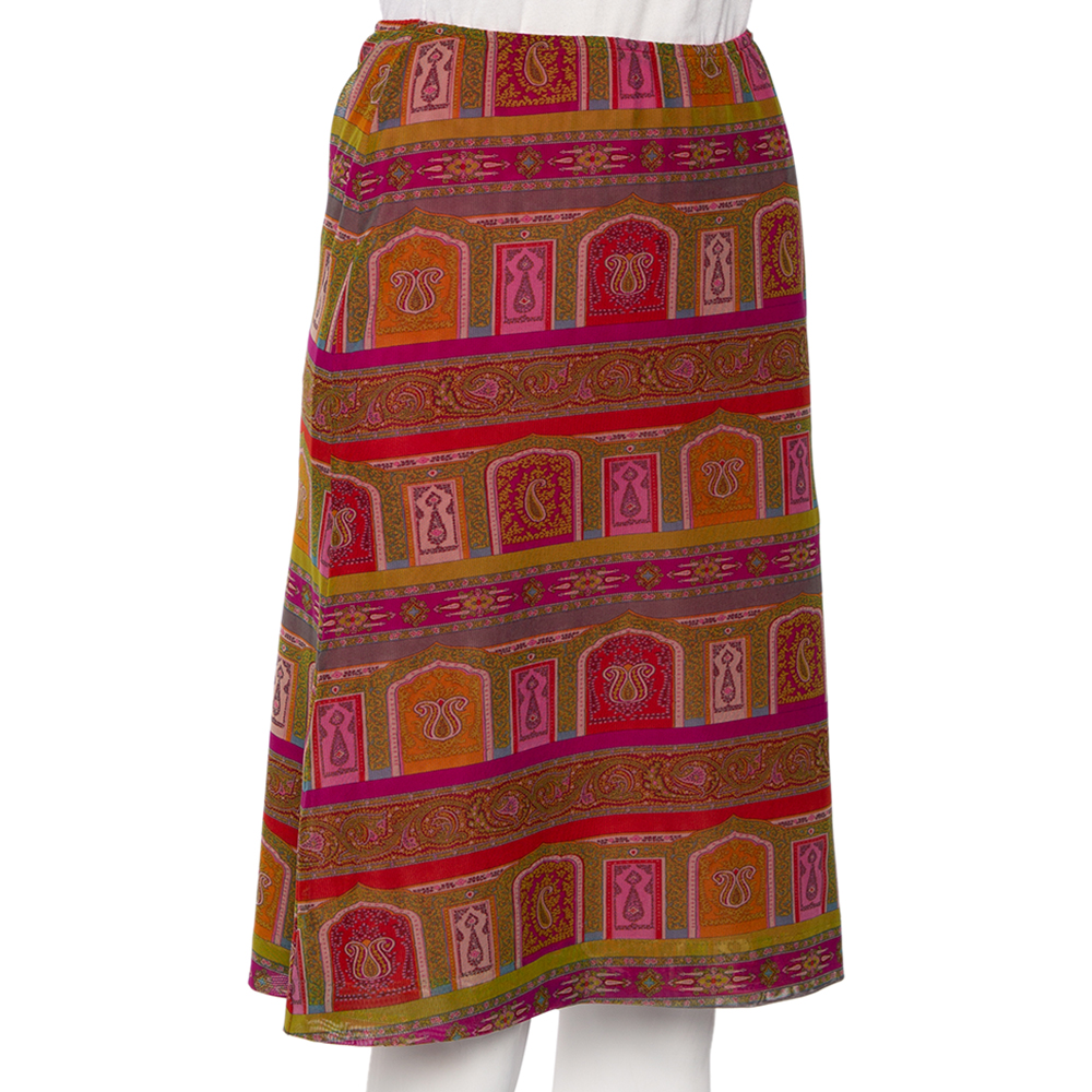 Etro Multicolor Paisley Printed Mesh Knit A-Line Skirt M