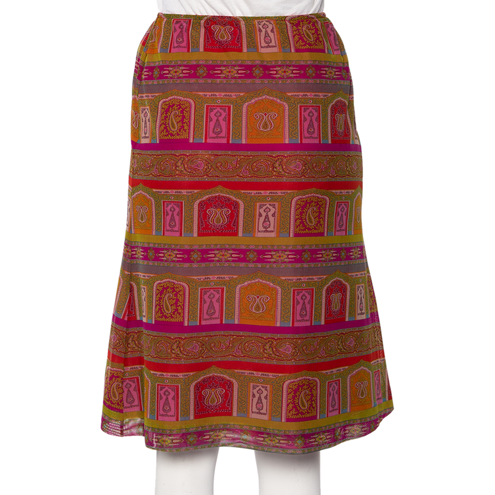 Etro Multicolor Paisley Printed Mesh Knit A-Line Skirt M