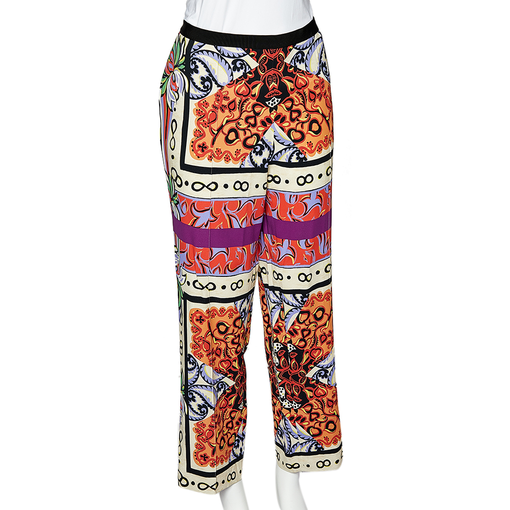 Etro Multicolor Paisley Print Crepe Straight Fit Trousers XL