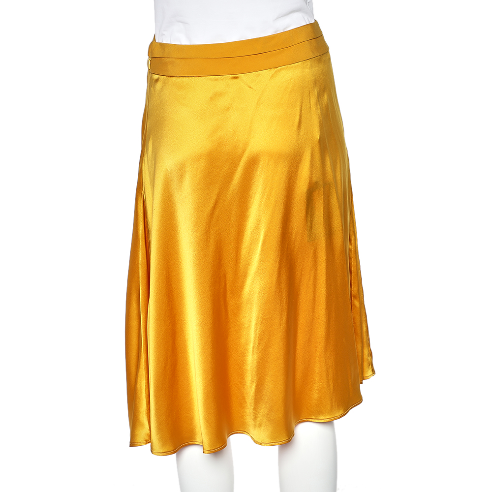 Etro Yellow Silk, Satin And Pleated Crepe Trim Skirt S