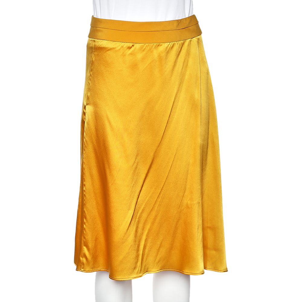 Etro Yellow Silk, Satin And Pleated Crepe Trim Skirt S