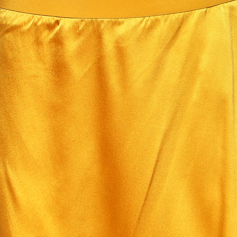 Etro Yellow Silk, Satin And Pleated Crepe Trim Skirt S