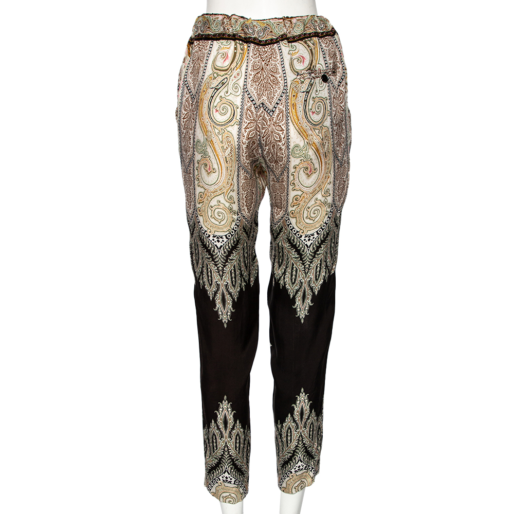 Etro Multicolor Paisley Printed Sateen Pants M