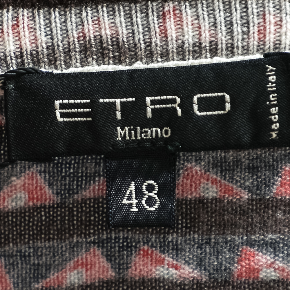 Etro Multicolor Printed Silk & Cashmere Knit Roundneck Sweater L