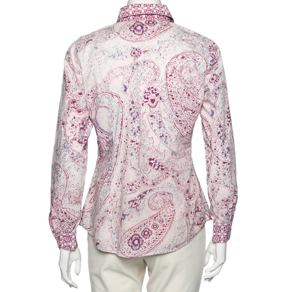 Etro Pink Floral Printed Cotton Button Front Shirt M