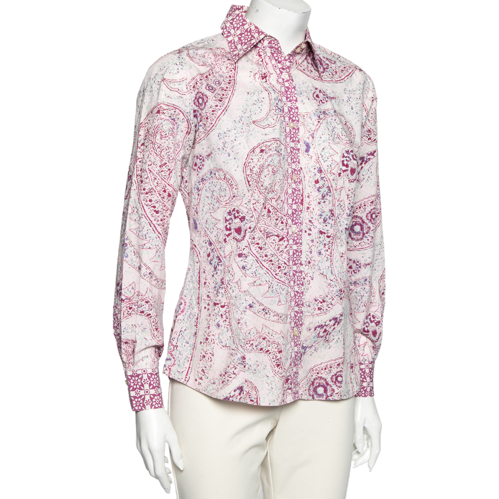 Etro Pink Floral Printed Cotton Button Front Shirt M