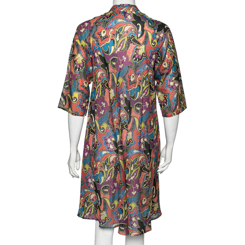 Etro Multicolor Printed Cotton & Silk Shift Dress L/XL