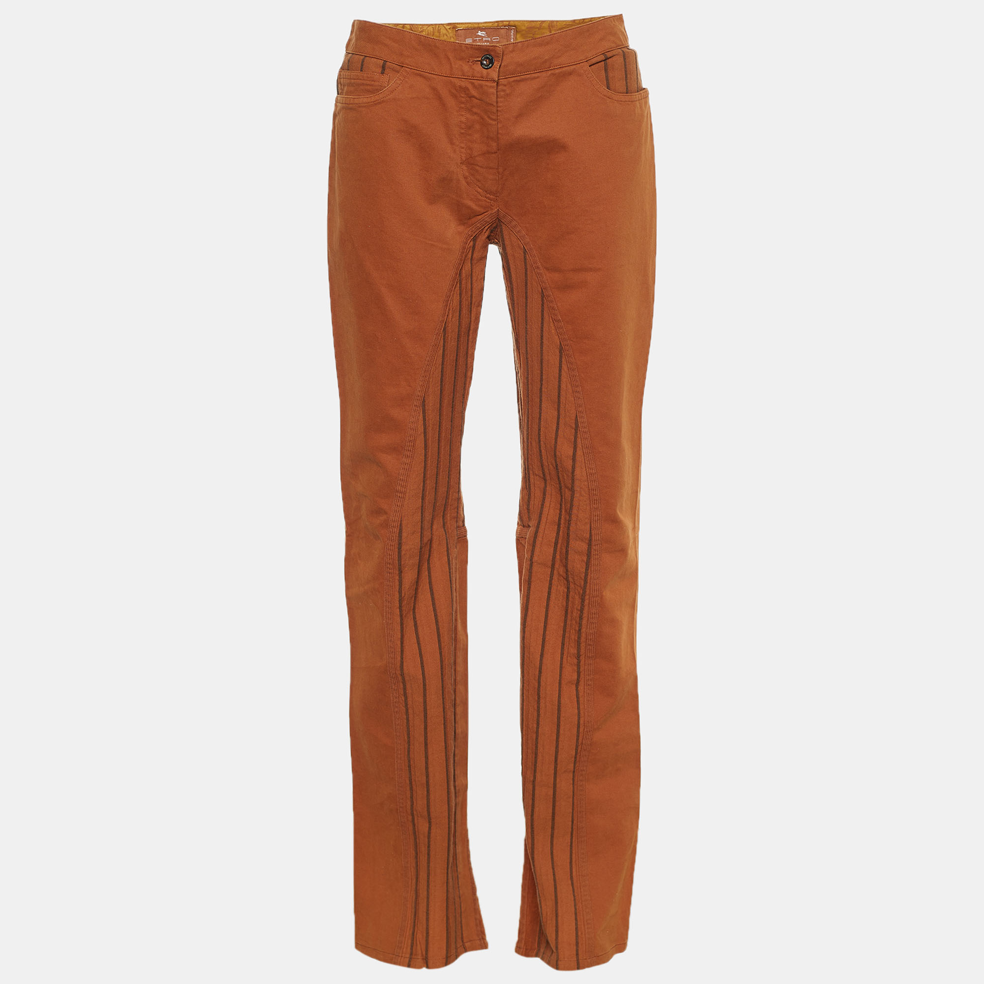 Etro Brown Stripe Paneled Cotton Pants M