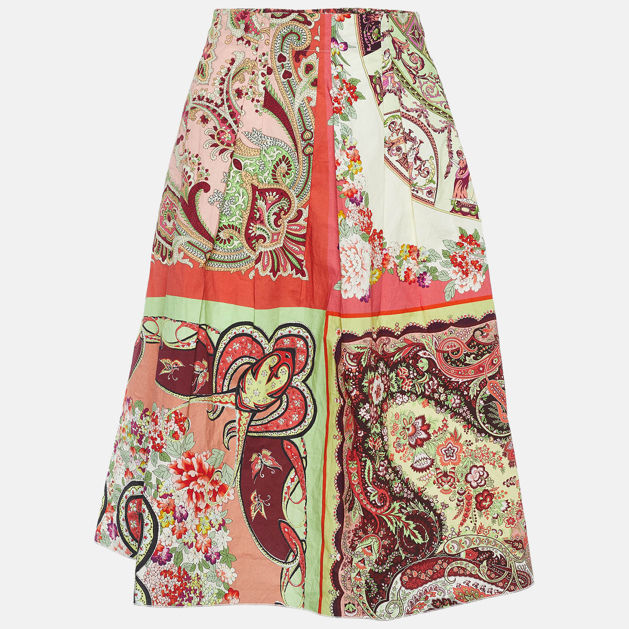 Etro Multicolor Paisley Print Poplin Midi Skirt L