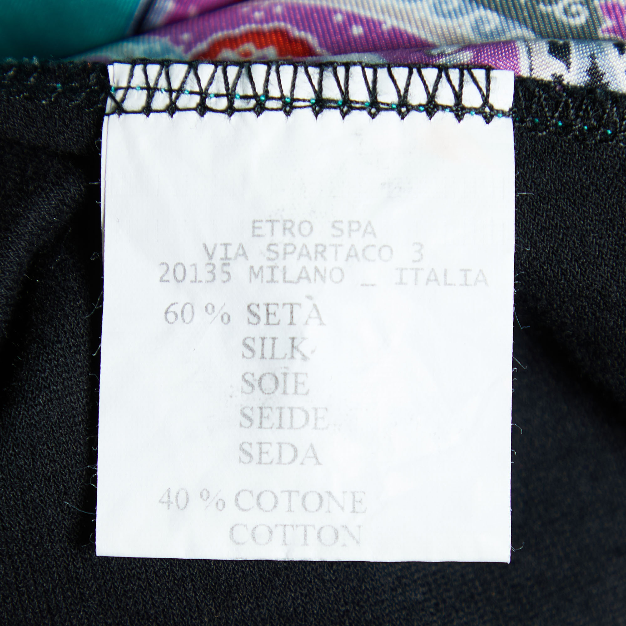 Etro Black Cotton Knit & Printed Silk Top L
