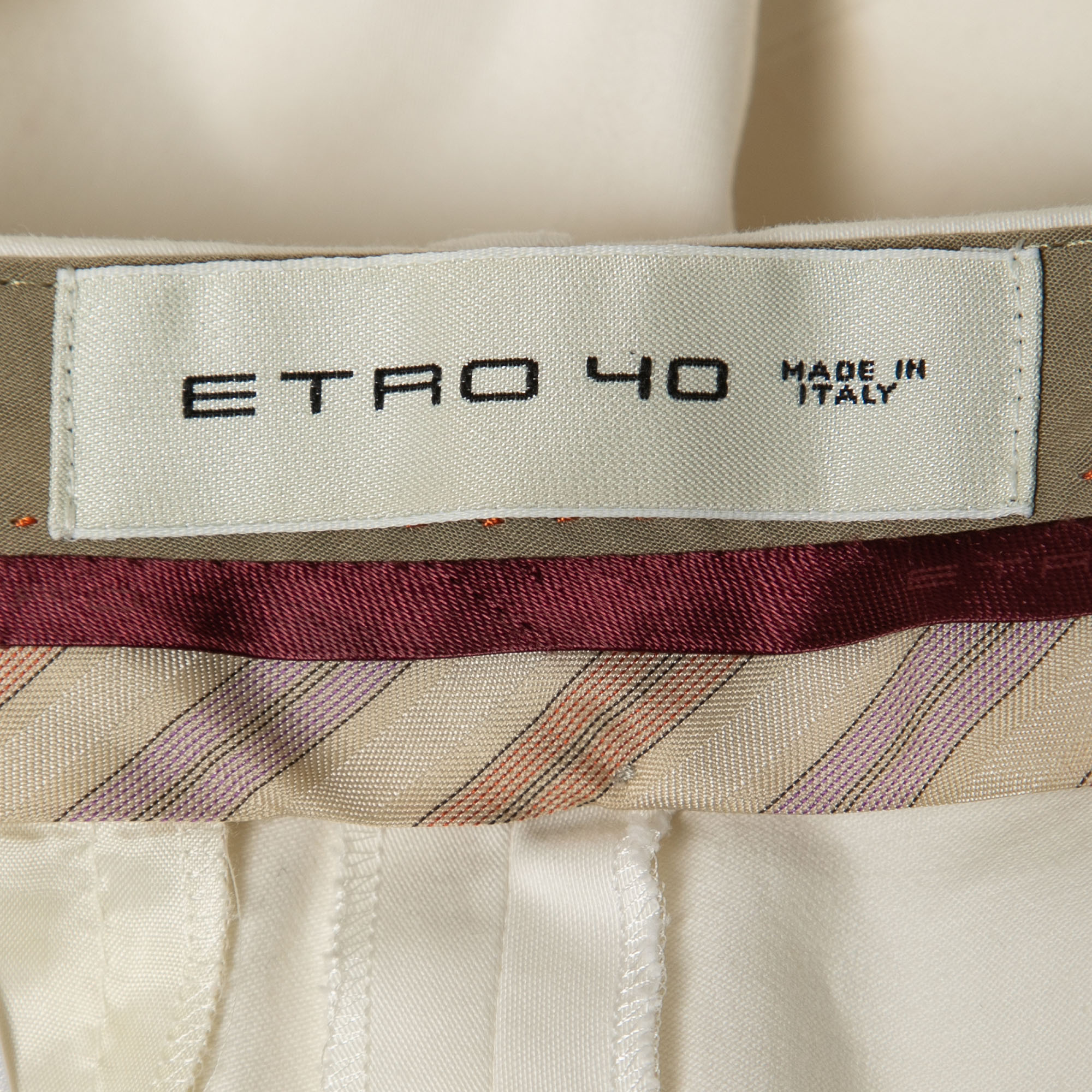 Etro Cream Cotton Straight Fit Trousers S