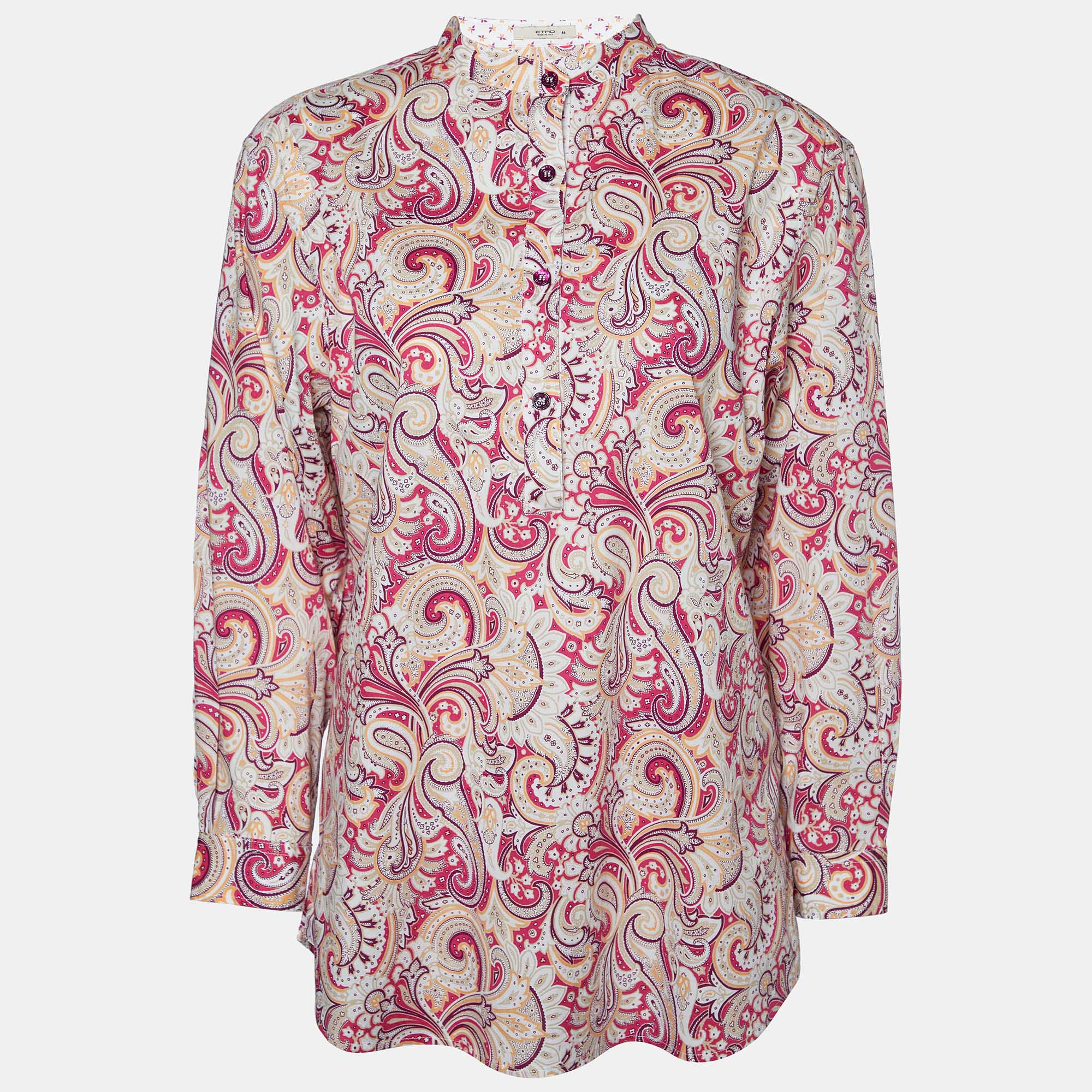 Etro Pink Paisley Printed Cotton Top L