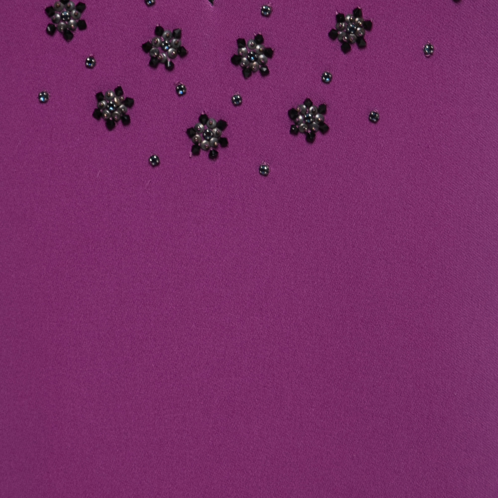Etro Purple Crepe Beads Embellished V-Neck Sleeveless Blouse M