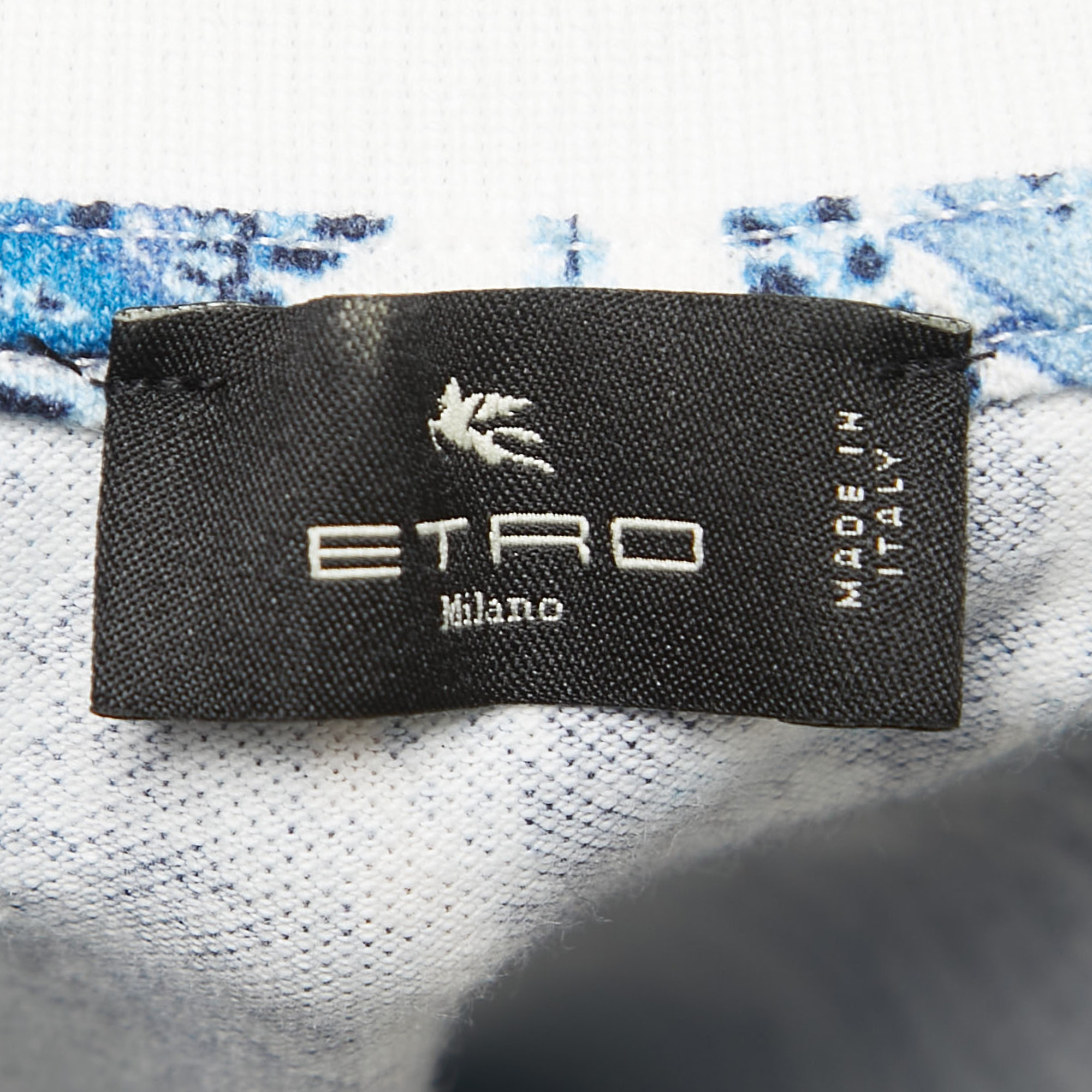 Etro Blue Paisley Printed Cotton Pique Polo T-Shirt S