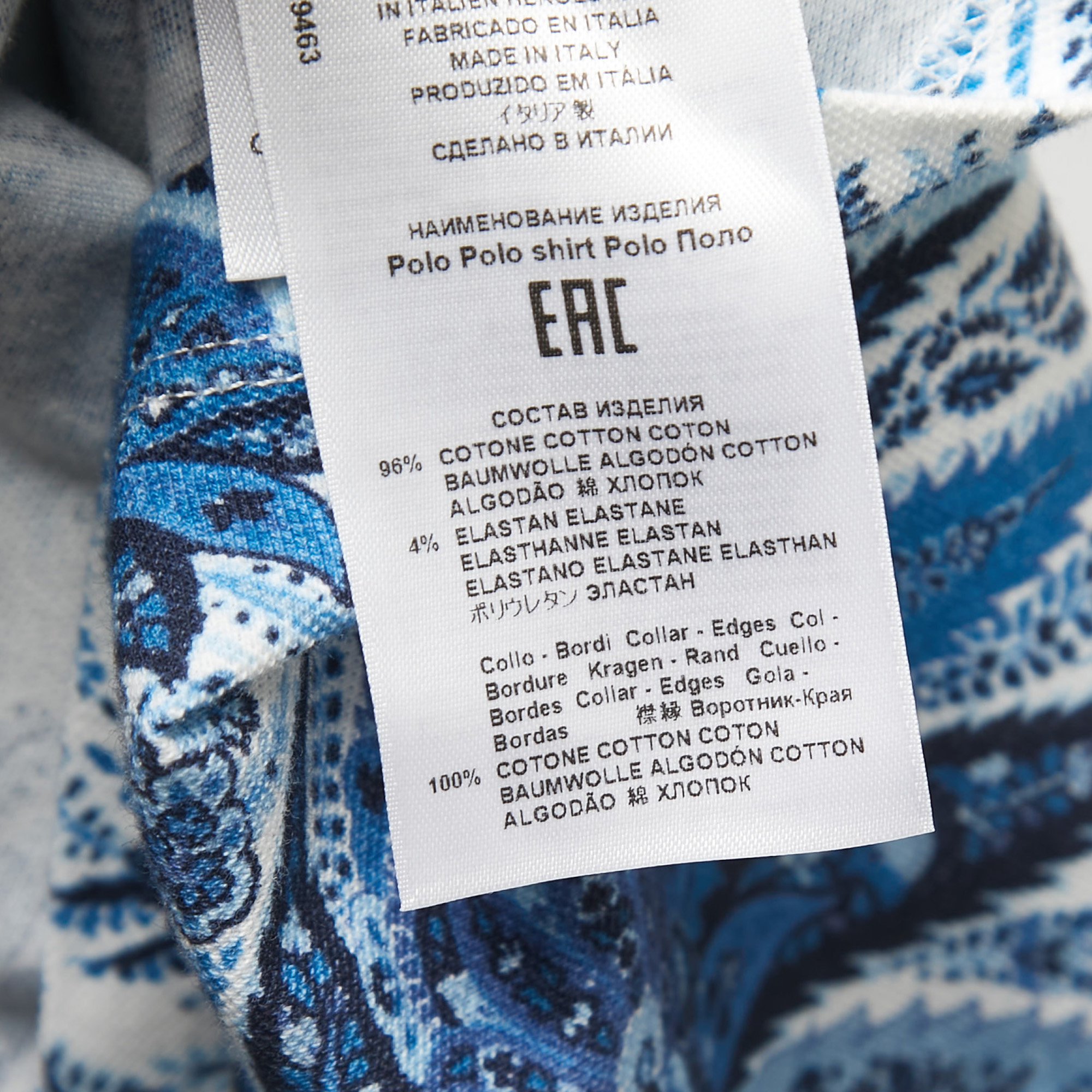 Etro Blue Paisley Printed Cotton Pique Polo T-Shirt S
