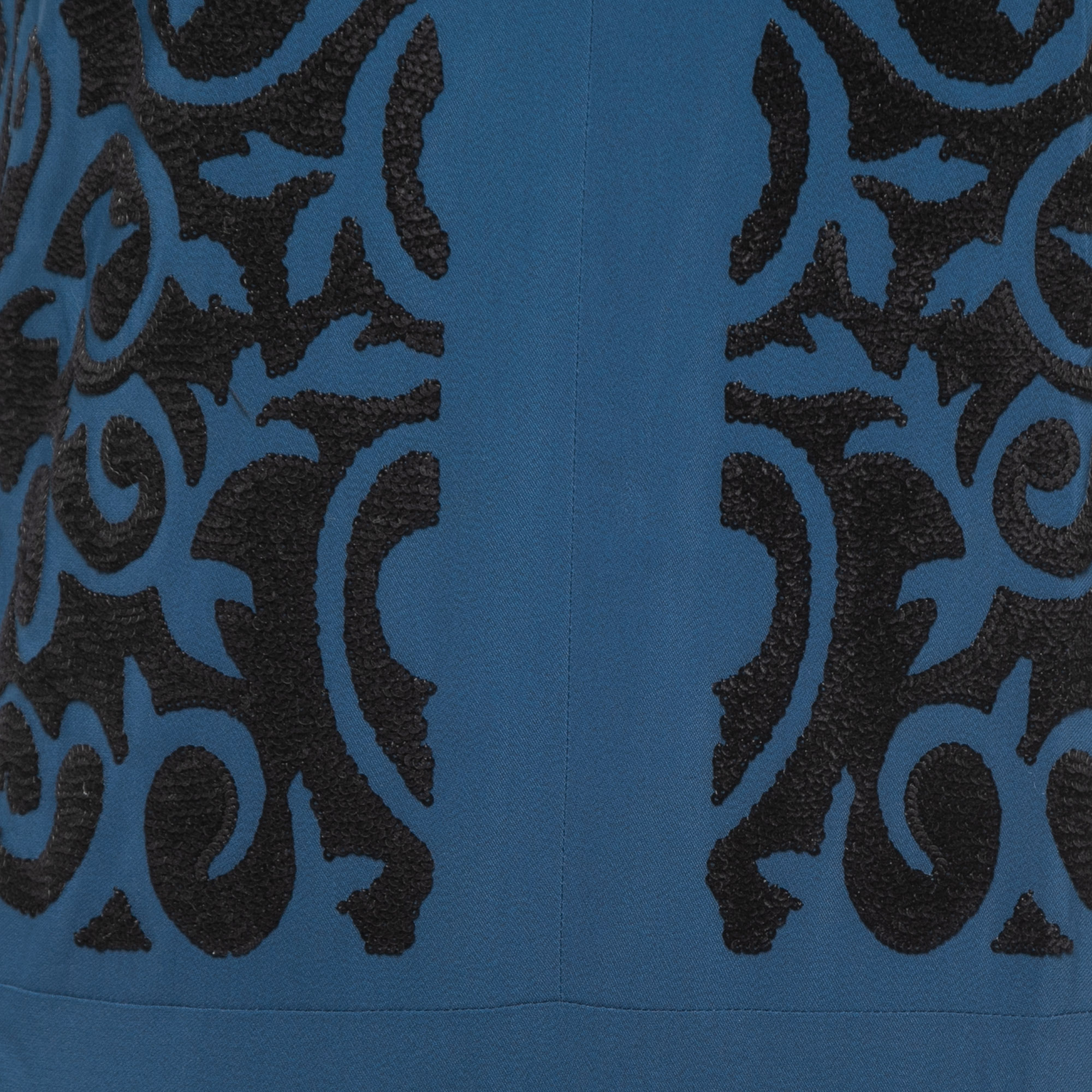 Etro Dark Blue Crepe Sequin Embellished Sleeveless Dress S