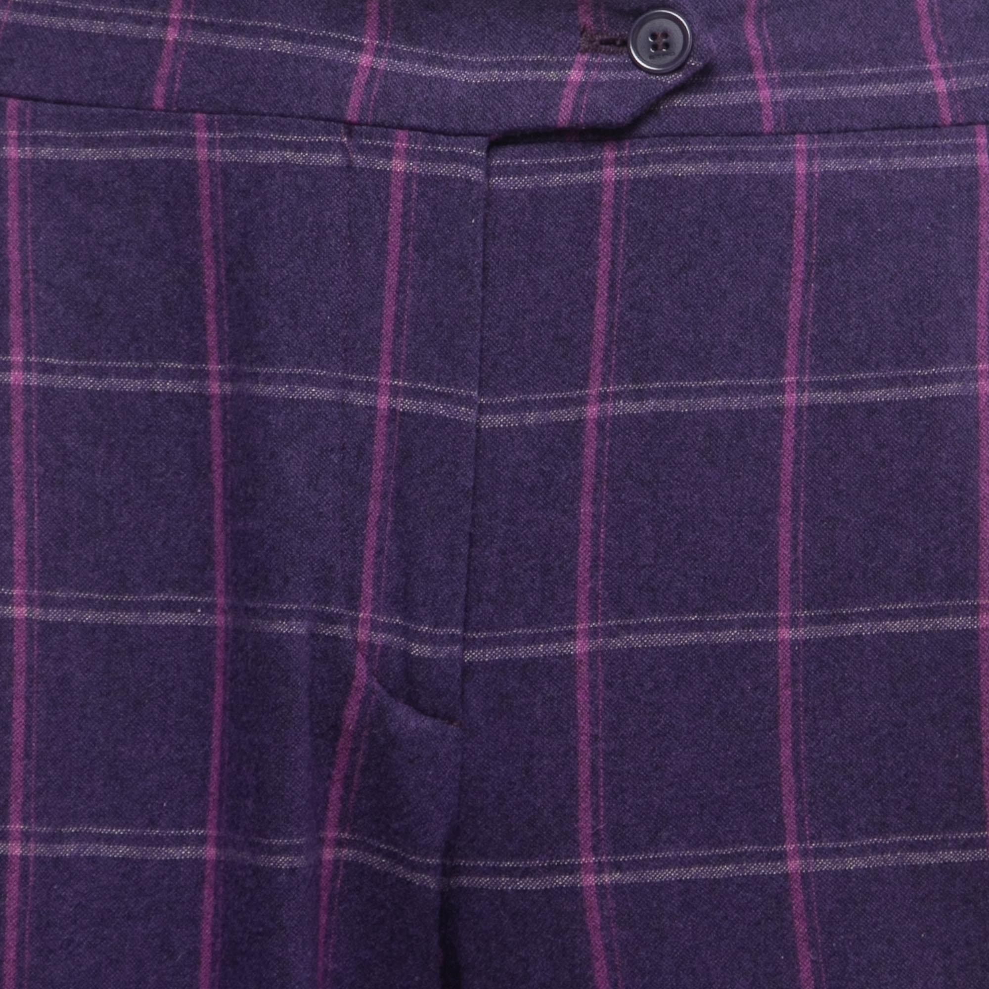 Etro Purple Checkered Wool Straight Leg Pants L