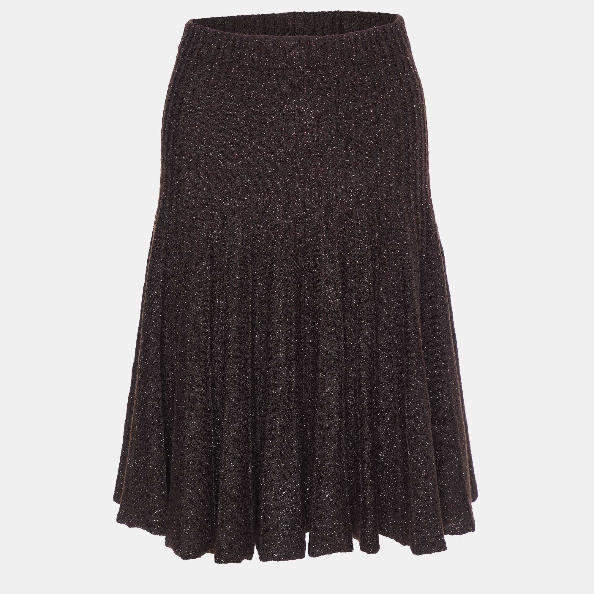 Etro Brown Wool Lurex Knit Midi Skirt S