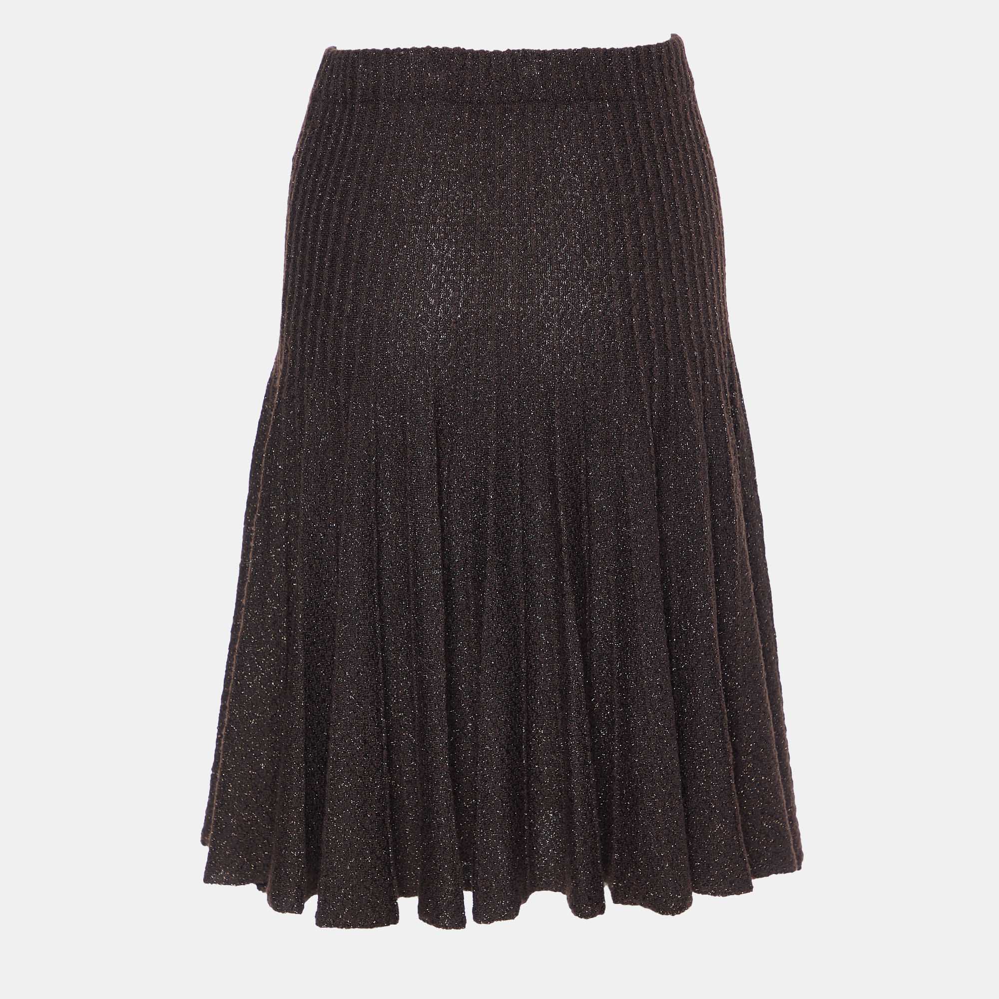 Etro Brown Wool Lurex Knit Midi Skirt S