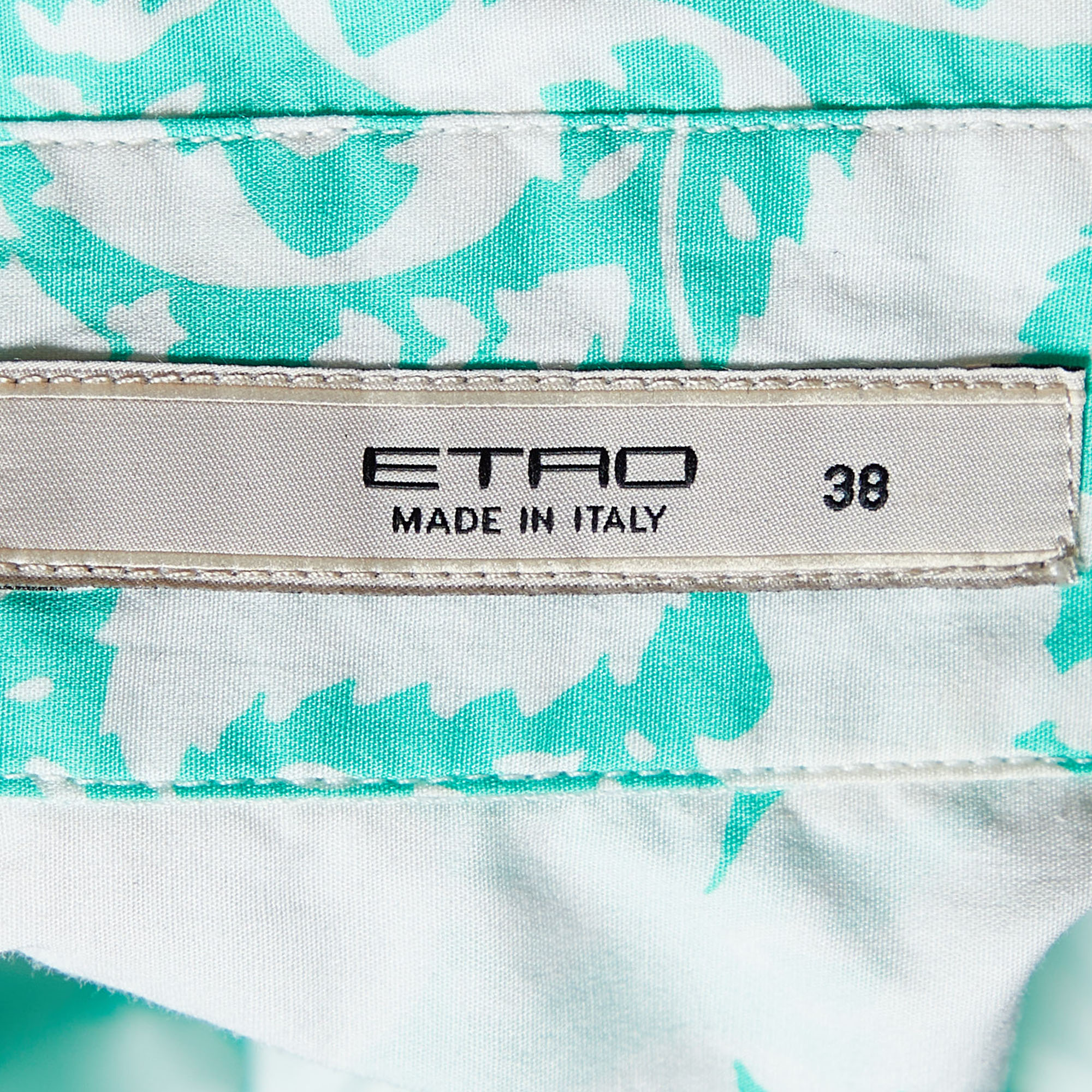 Etro White & Green Printed Cotton Button Front Shirt S