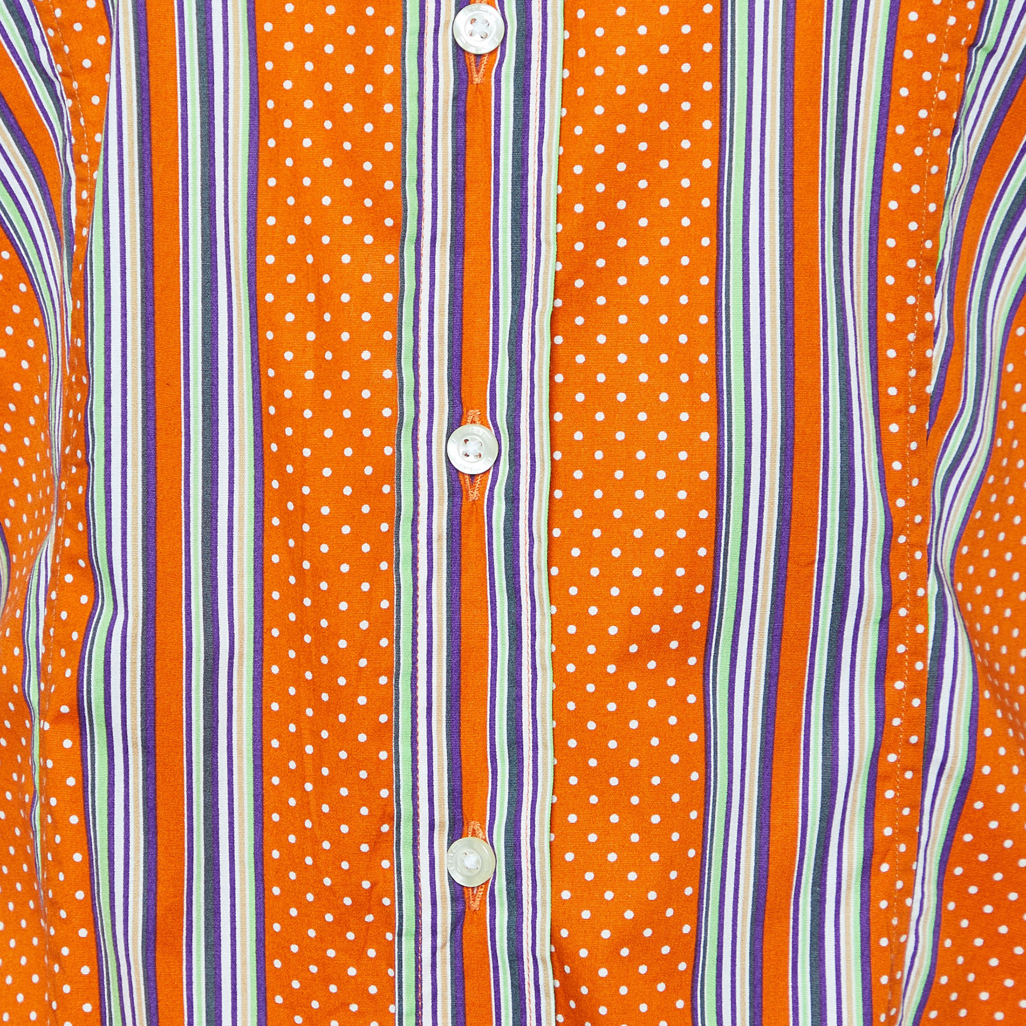 Etro Orange Printed Cotton Button Front Shirt L