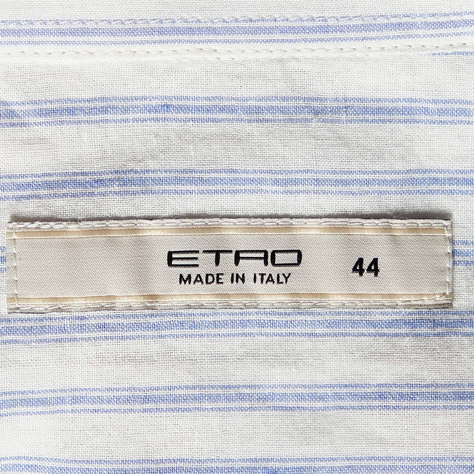 Etro White Striped Twill Button Front Shirt M