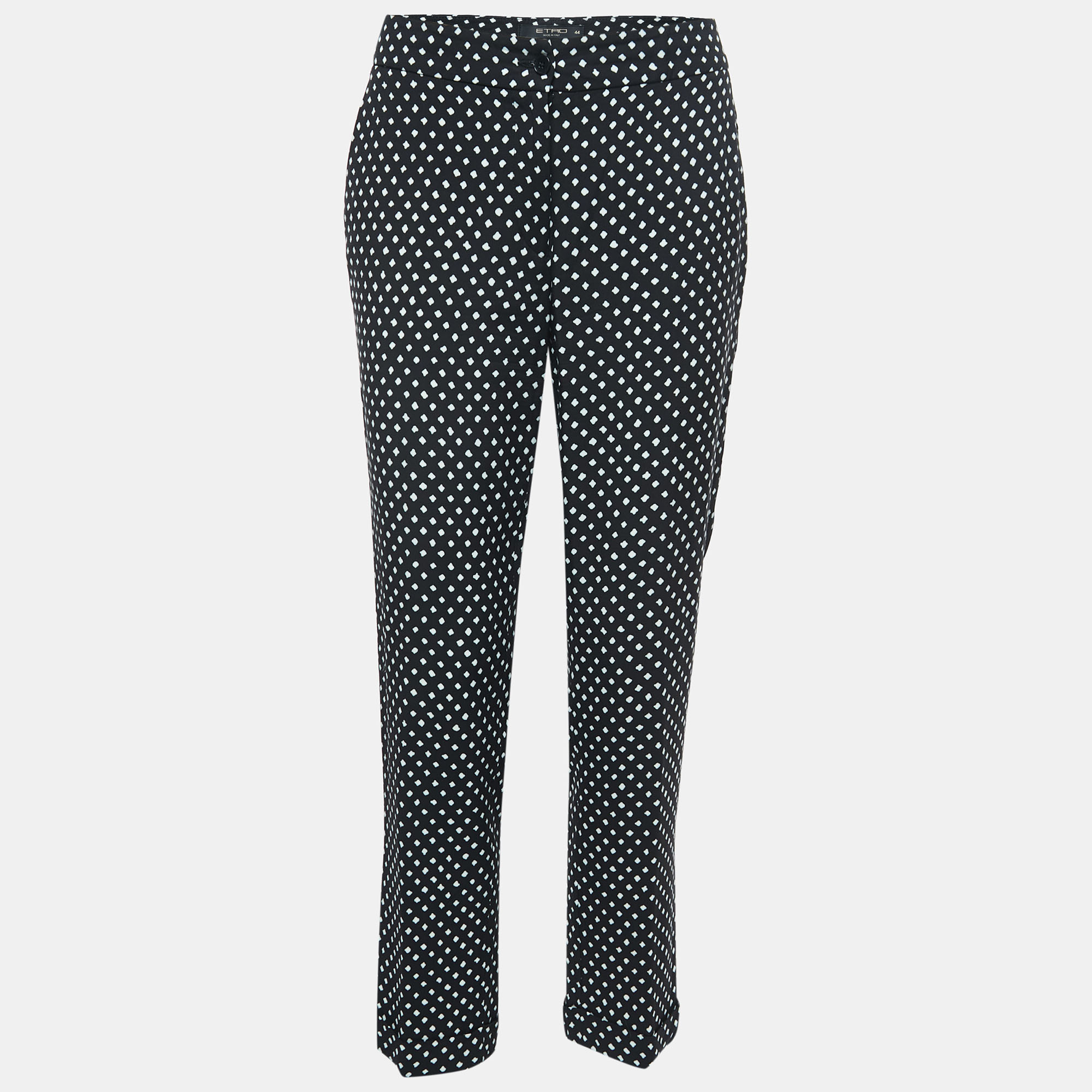 Etro Black Polka Dotted Crepe Trousers M