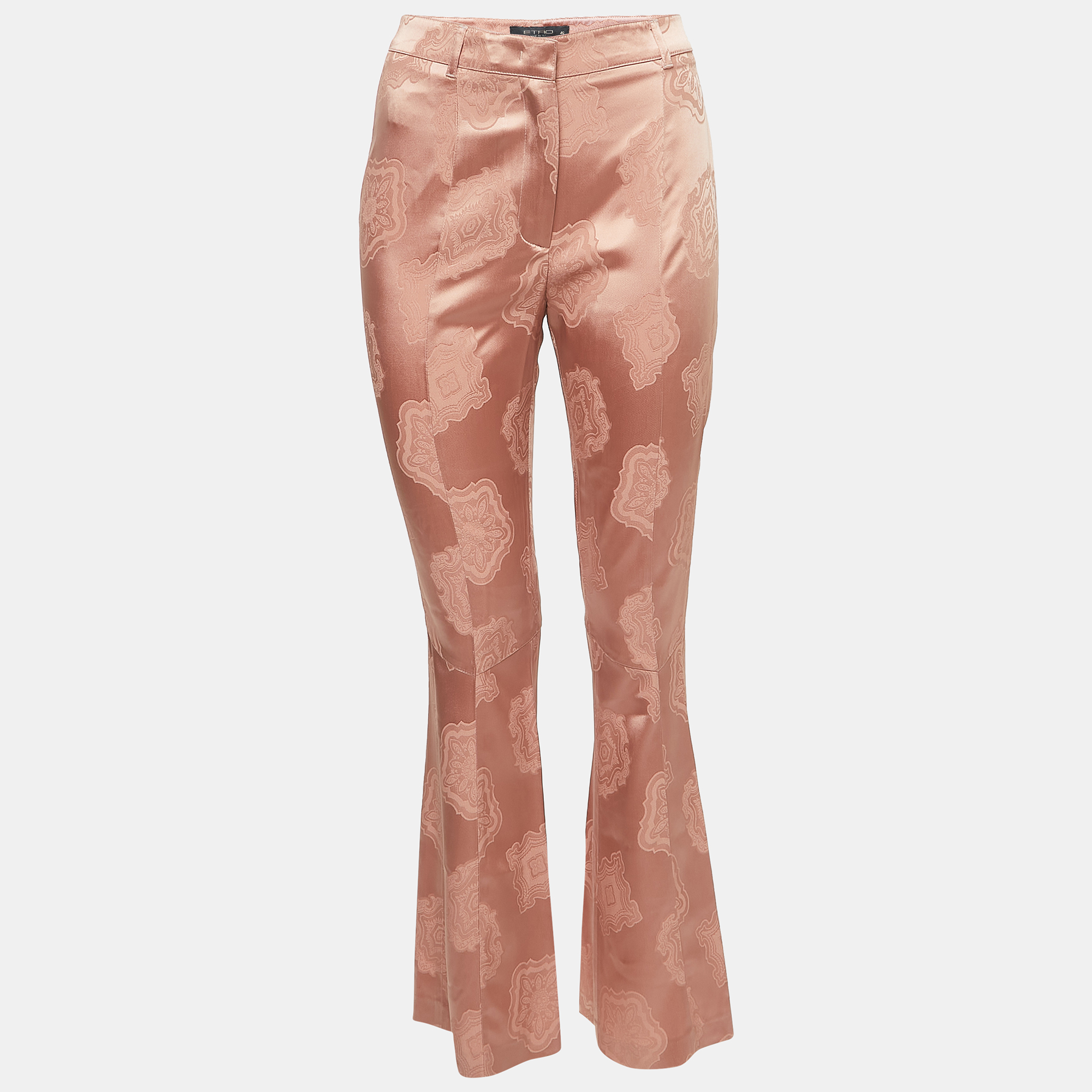 Etro Dusty Pink Patterned Crepe Flared Trousers S