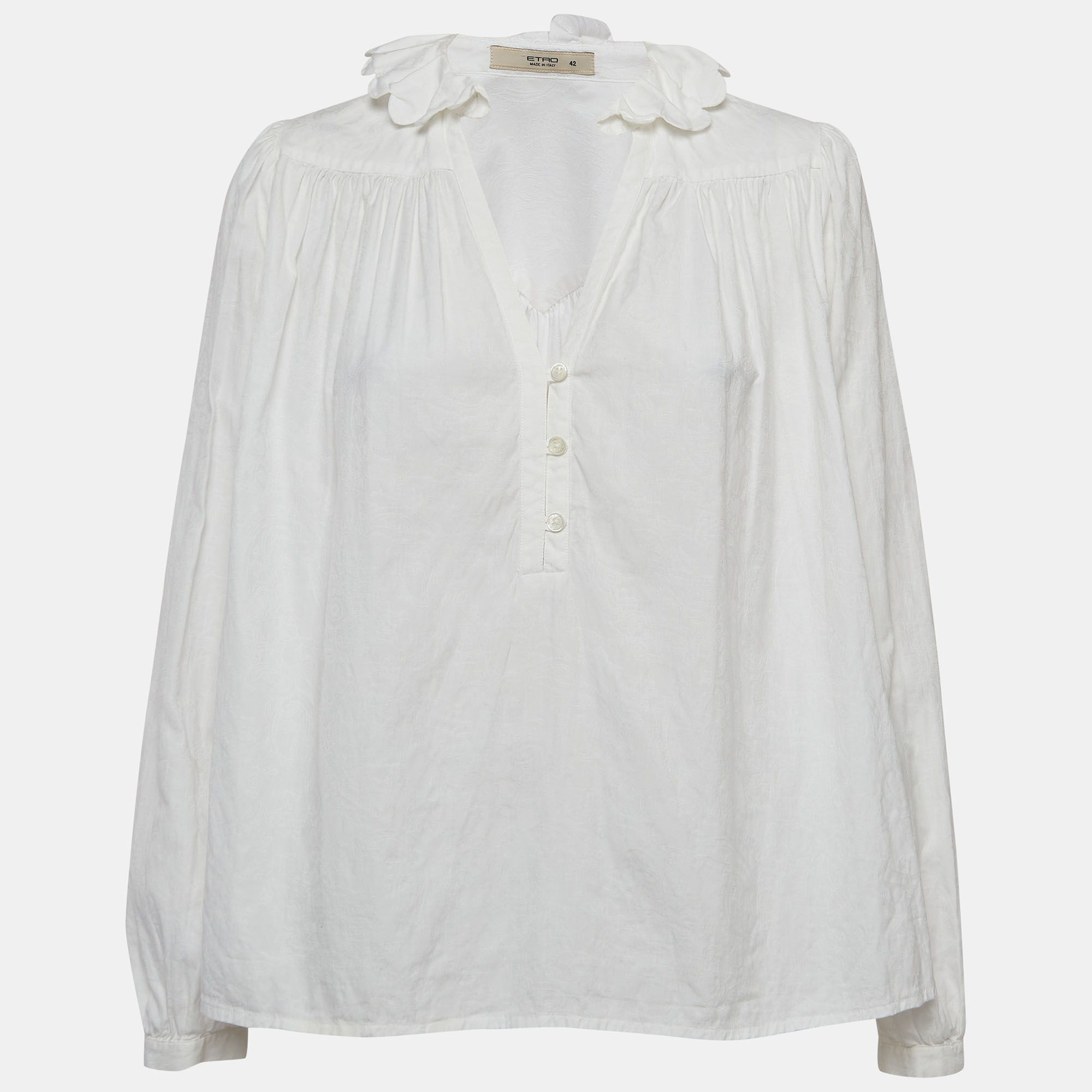 Etro white paisley patterned cotton shirt blouse m