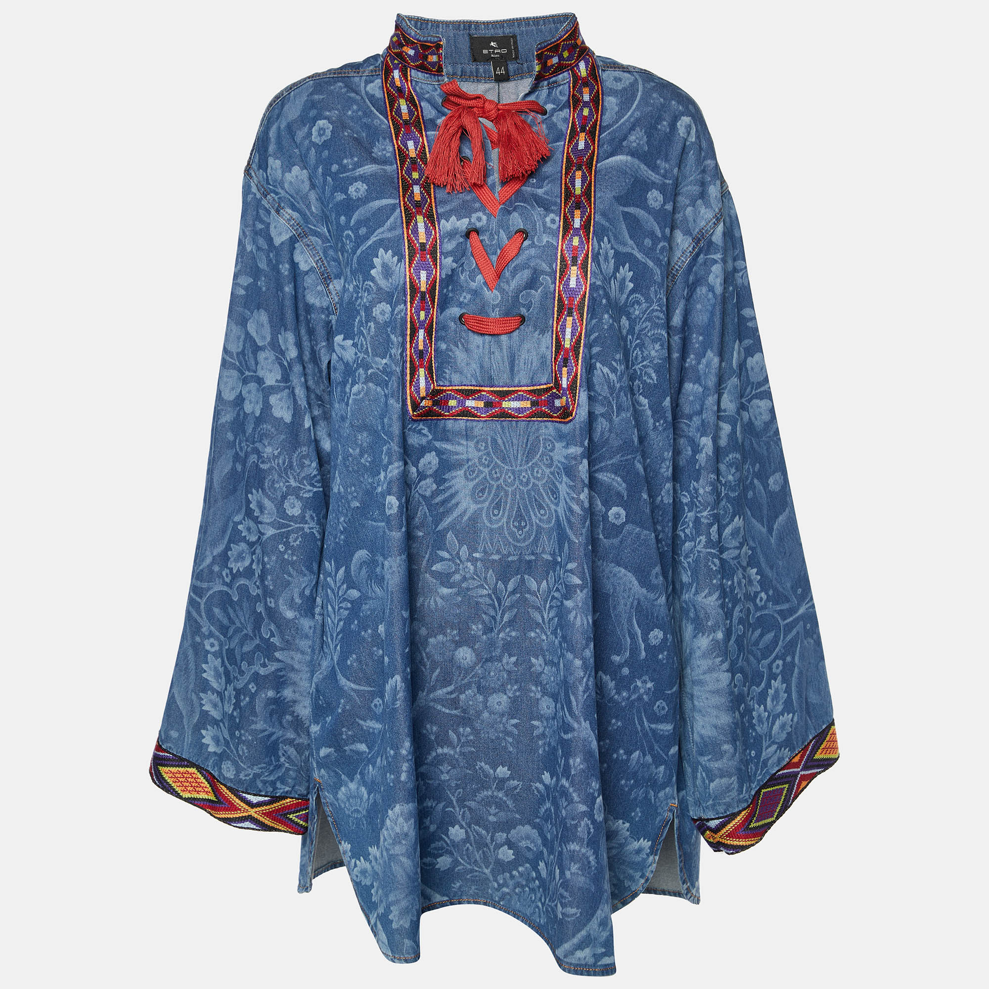 Etro blue orion print denim lace-up tunic m