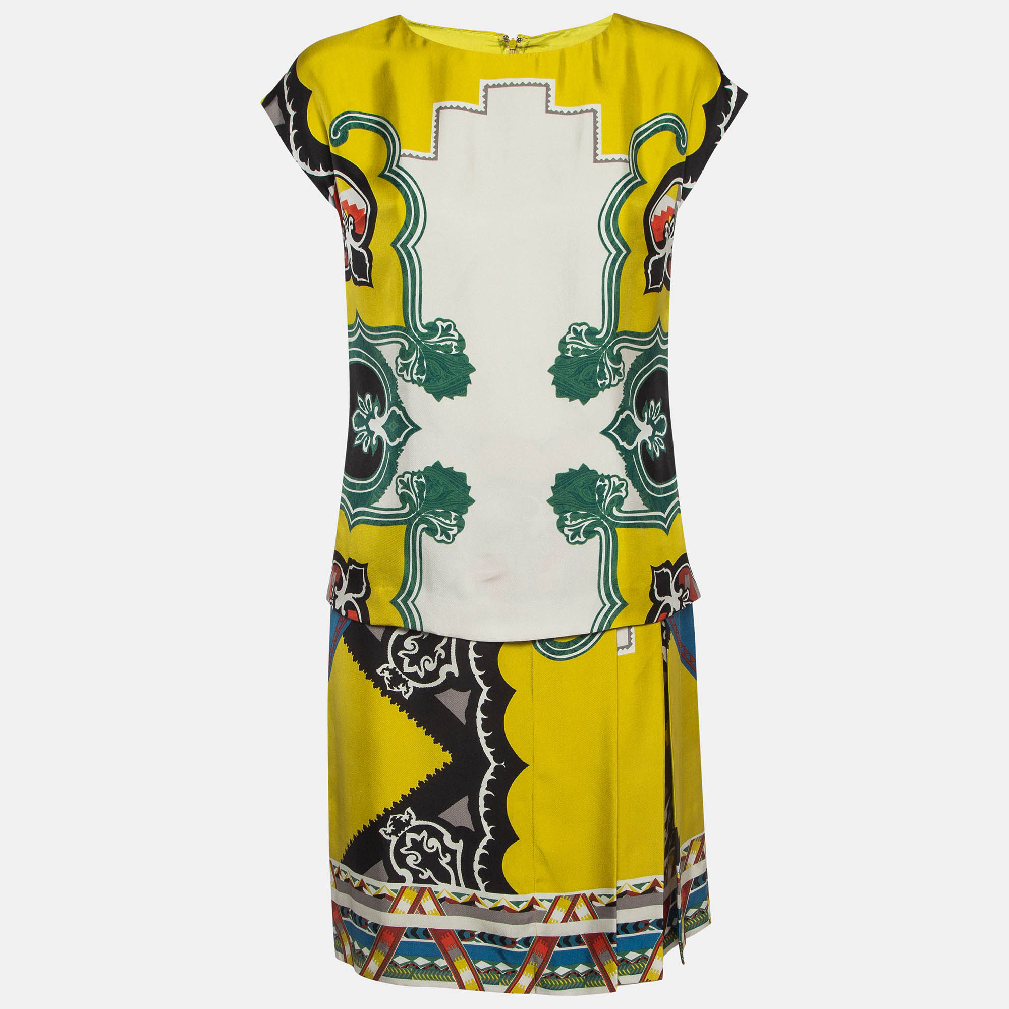 Etro yellow printed silk layered short dress s