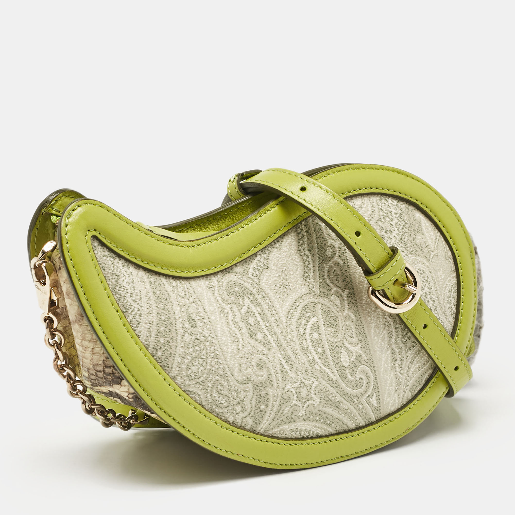 Etro Green/Grey Paisley Coated Canvas And Python Embossed Crossbody Bag