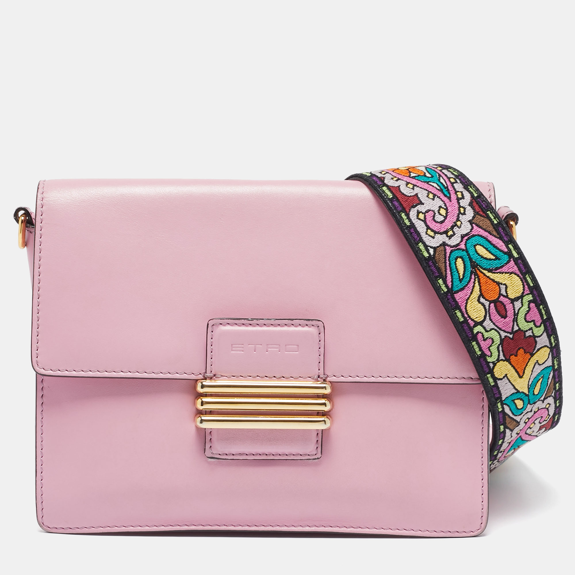 Etro Pink Leather Fold-Over Shoulder Bag