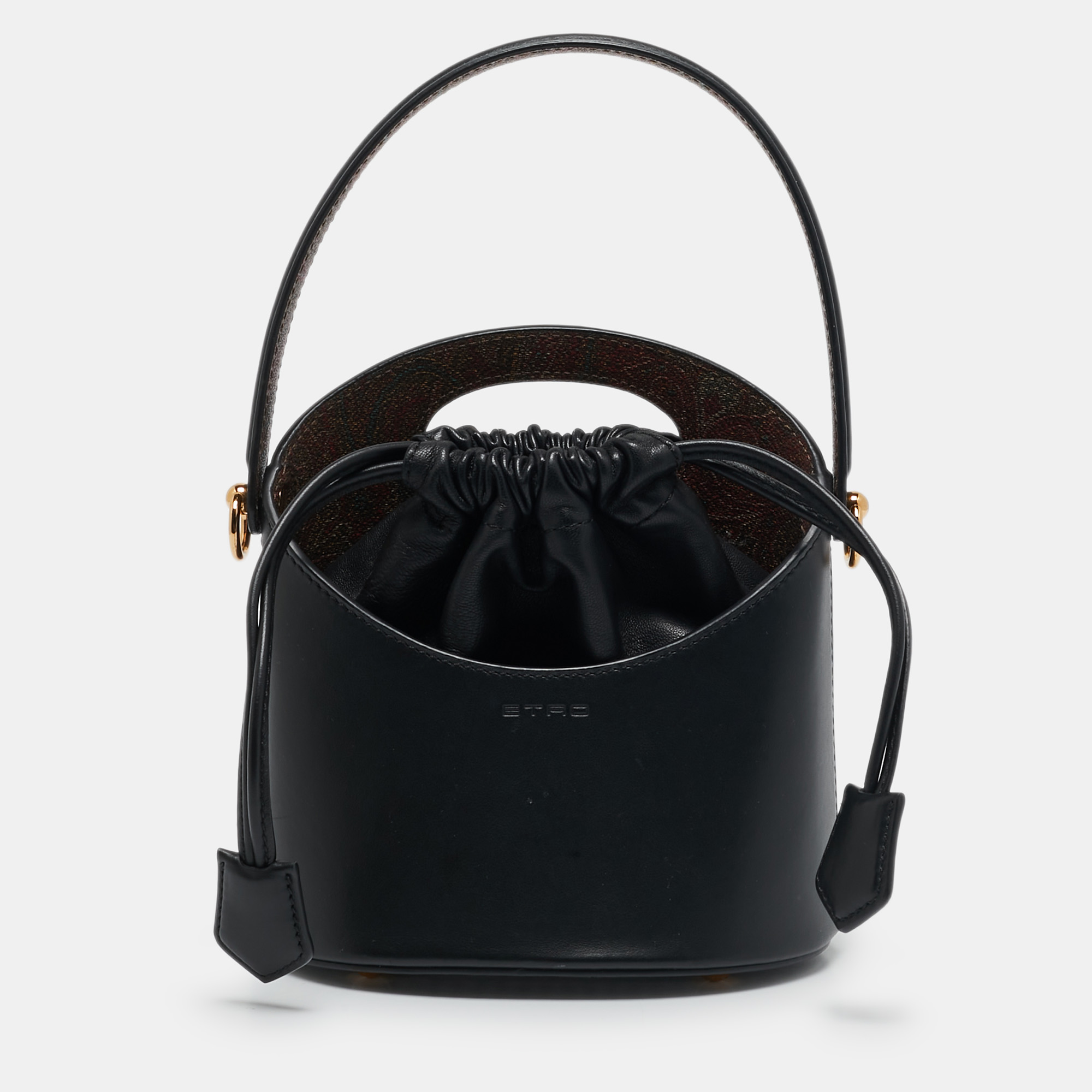Etro Black Leather Mini Saturno Bucket Bag